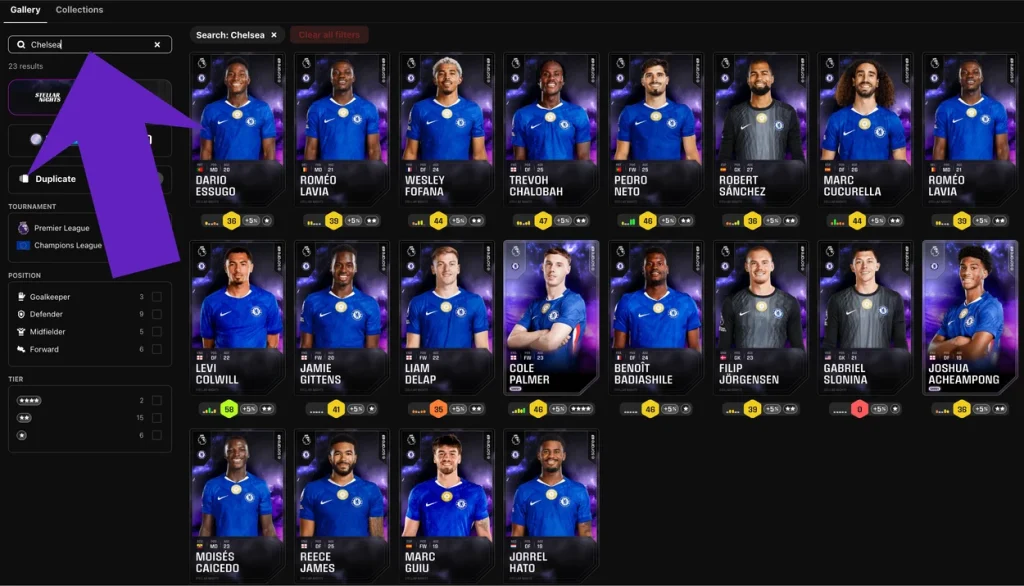 Filtering Set cards by team