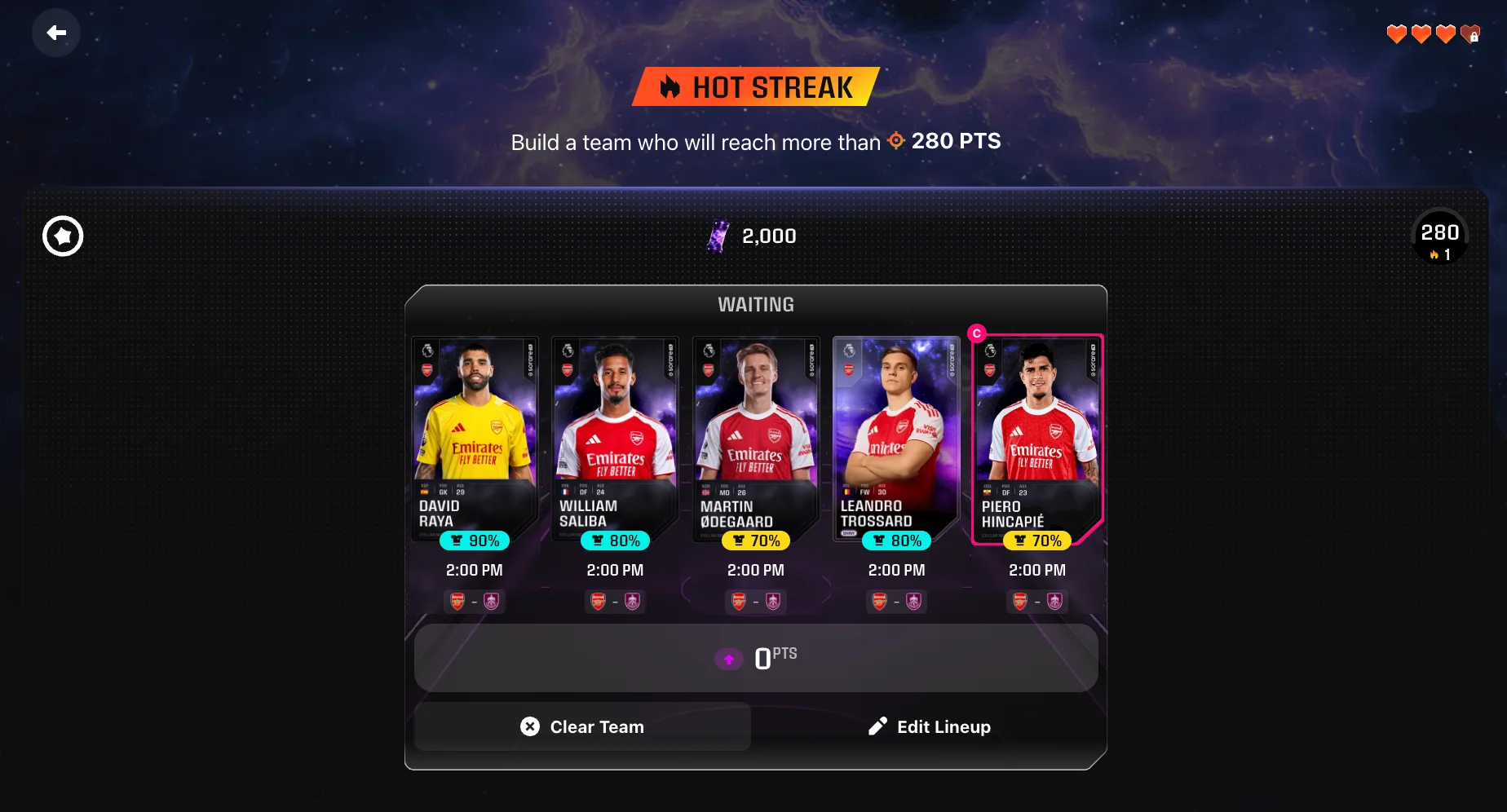 set-lineup Line-up selection in Sorare Set