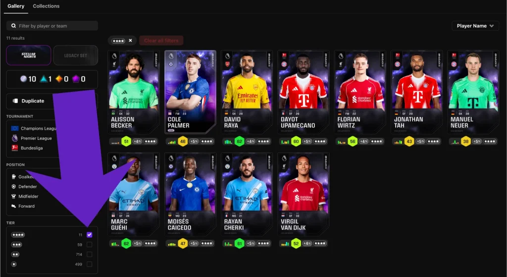 Filter by Star tier in Set