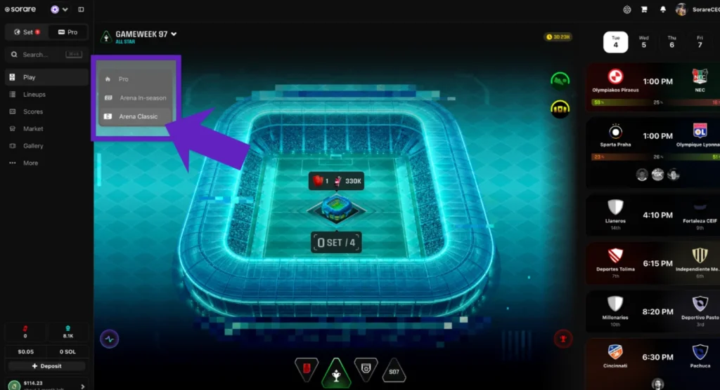Arena Classic Menu tab - screenshot