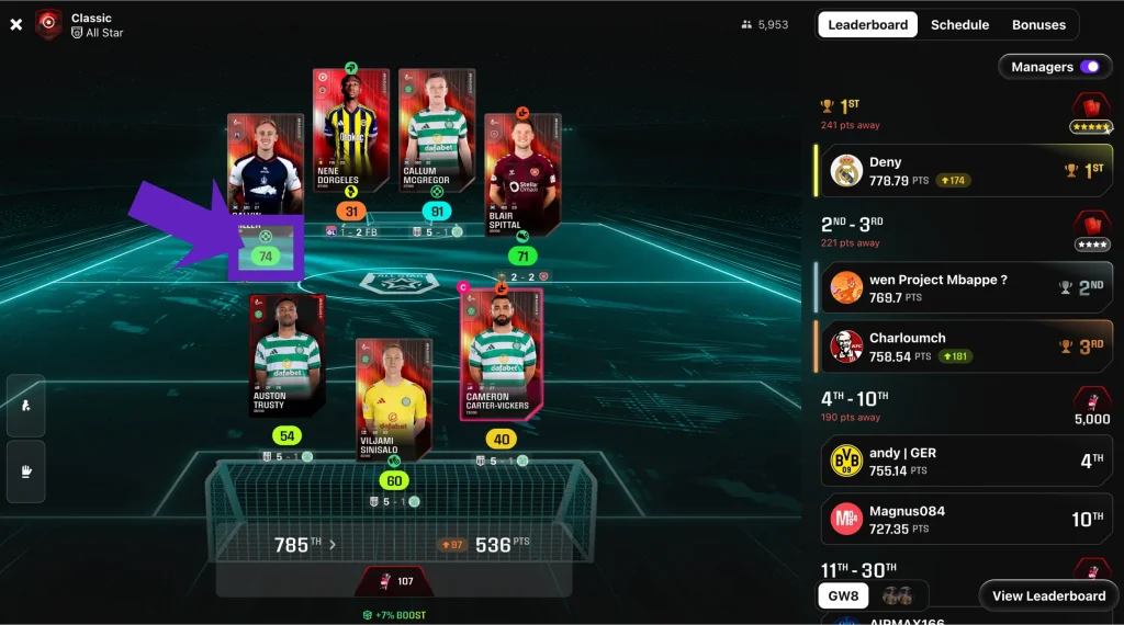Highlighted player base score