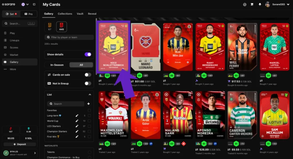 Choosing a card to sell