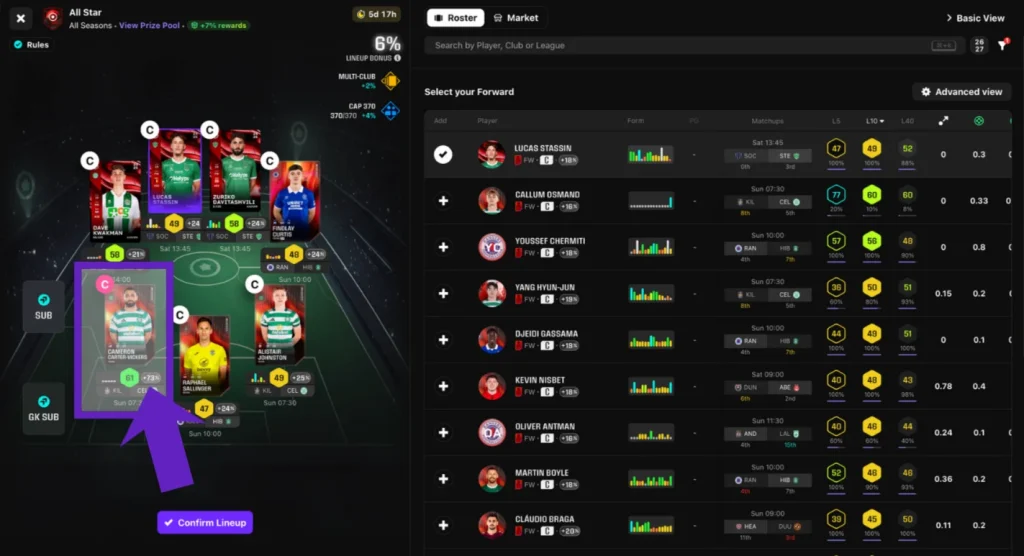 Highlighted captain bonus example
