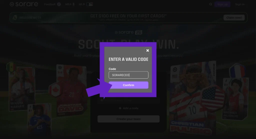 Enter a code box