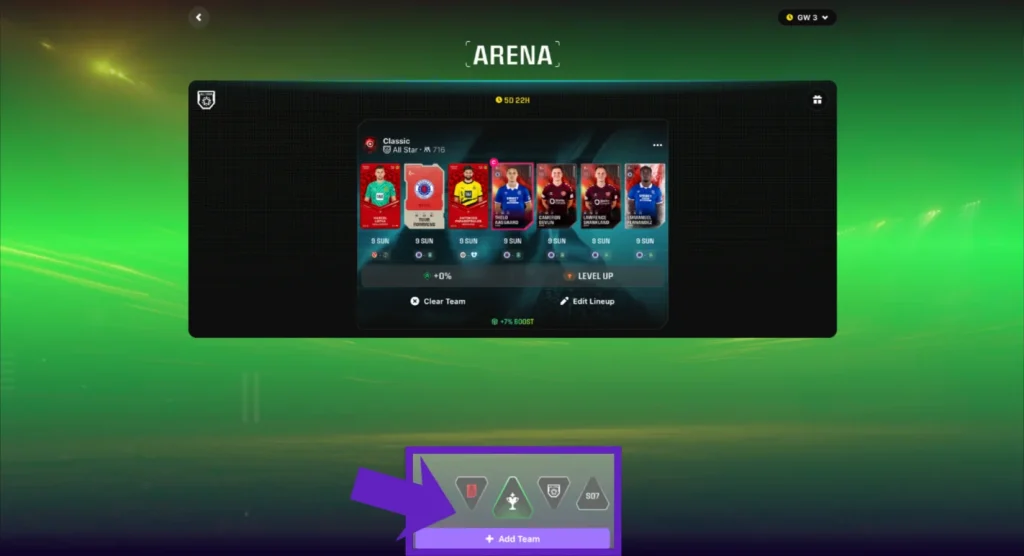 Lineup creation - add more teams screenshot