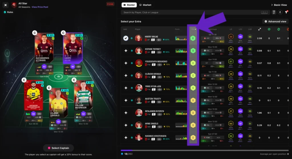 Player matchup - screenshot