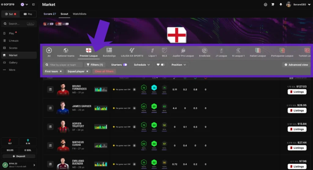 Scouting tab - main view 